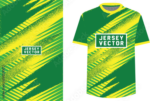 Green and Yellow Soccer Jersey Template with Abstract Grunge Pattern, Football, Volleyball Jersey.