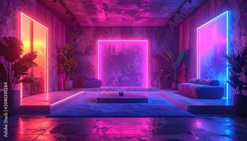 A futuristic room with neon lights and plants (96)