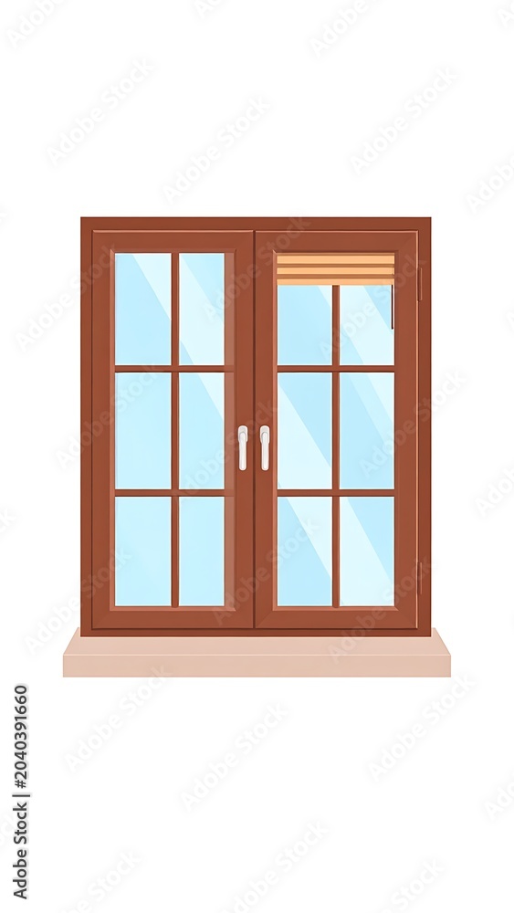 Obraz premium A brown double-door window with a tan base on a white background