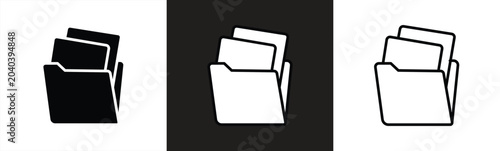 File folder icon set. Documents in folders, data folders. Open folder symbol, folder for storing documents and files. File document archive icon. Vector illustration