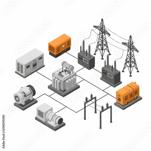 Obraz na płótnie Industrial power generation and distribution system schematic isometric view