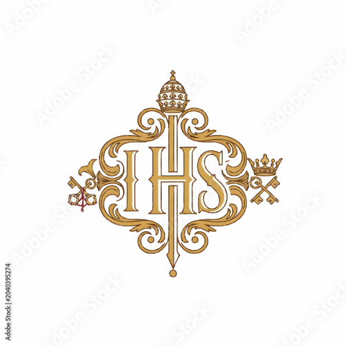Foto Ornate IHS Monogram with Papal Tiara and Crossed Keys.