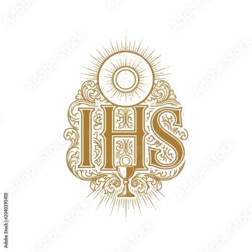 Принти на полотні Sacred IHS Monogram with Chalice and Sunburst.