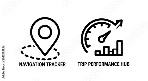 Navigation tracker and trip performance hub icon set for logistics data