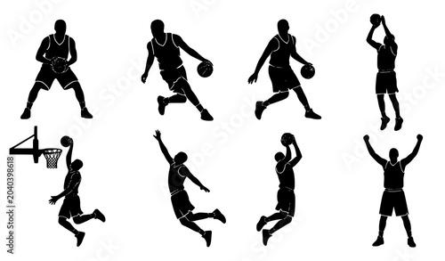 Tableau sur toile Professional Basketball Player Silhouette Vector Pack with Competitive Game Move