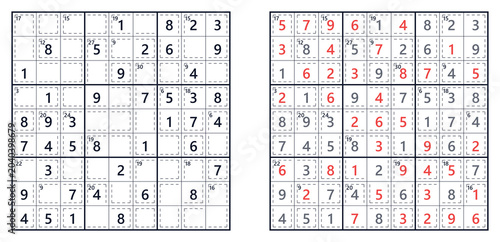 Cuadro en lienzo Sudoku puzzle grids with numbers and highlighted solutions