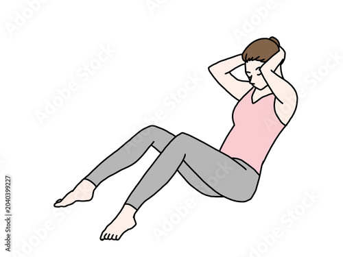 腹筋トレーニングをする女性（カラー）