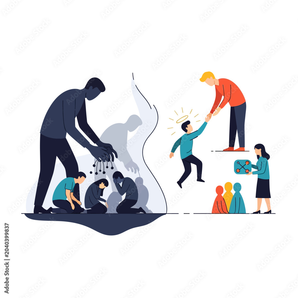 Fototapeta premium Support and Transformation: People Finding Hope & Healing, Vector Illustration