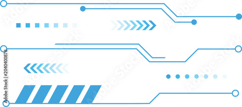 Abstract blue circuit board lines and tech geometric elements on white background. Technology circuit line.