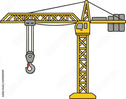 Foto Yellow Tower Crane Vector Illustration Isolated on White Background, Constructio
