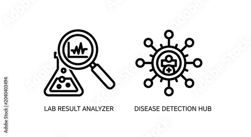 Photos Lab result analyzer and disease detection hub medical science icons