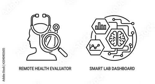 Remote health evaluator and smart laboratory analytics dashboard icon set