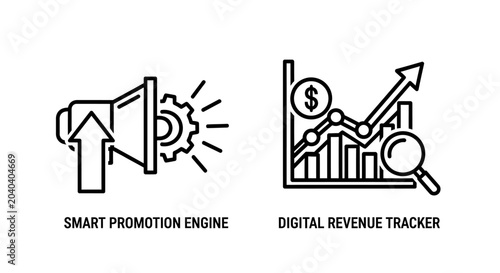 Cuadro en lienzo Smart promotion engine and digital revenue tracker icons with promotion