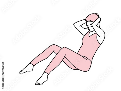 腹筋トレーニングをする女性（ピンク）