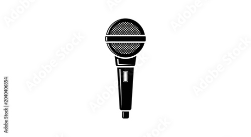 Cuadro en lienzo Black Microphone on White Background Closeup.