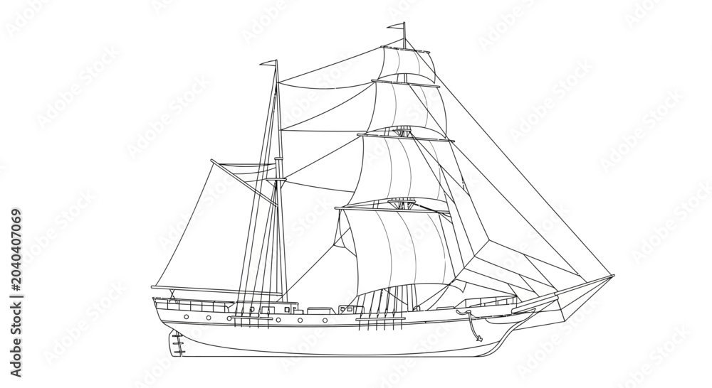 Φωτογραφία Sailing Ship with Mainsail and Masts.