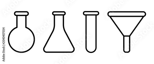 Set of Laboratory Glassware and Medical Instruments Icons for Science Research and Chemistry Experiments