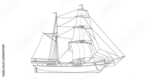 Fotografija Sailing Ship with Mainsail and Masts.