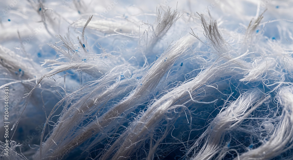 Obraz premium Macro View of Hazardous Blue Asbestos Fibers and Crocidolite Mineral Strands in Building Insulation Highlighting Exposure Risks for Asbestos Remediation and Inspection