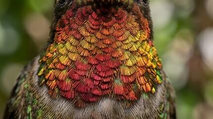 Close-up of vibrant hummingbird iridescent plumage, striking detail