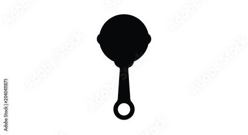 Foto Black silhouette of a baby rattle with circular end and handle isolated on white
