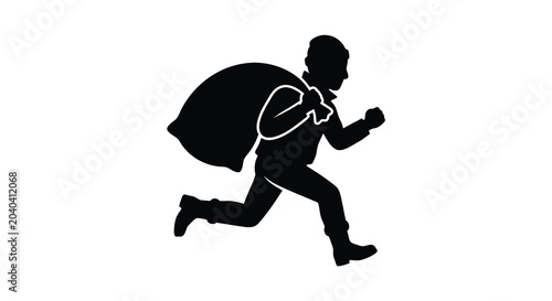 Slika na platnu Running man with sack silhouette against a white background silhouette figure pe