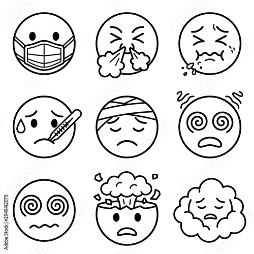 Tableau sur toile Sick faces with various symptoms.