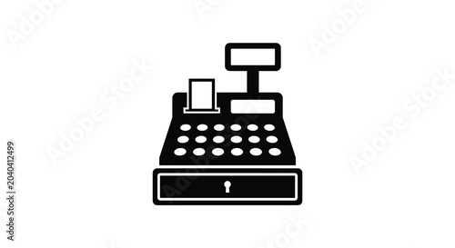 Cash register silhouette against a white background a simple black graphic outline cashregister checkout point of sale pos