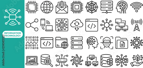 Photos Network Technology outline icon set