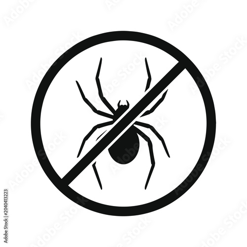 Photos No spiders allowed sign, black spider prohibition symbol, pest control warning i