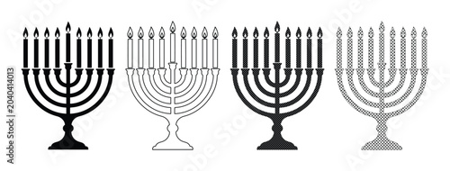 Photos Hanukkah Menorah Icons Set, traditional Jewish holiday candelabrum symbols, blac