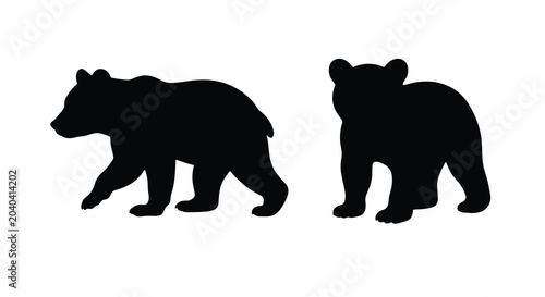 фотографія Two bear silhouettes in profile a large and smaller form black on white silhouet