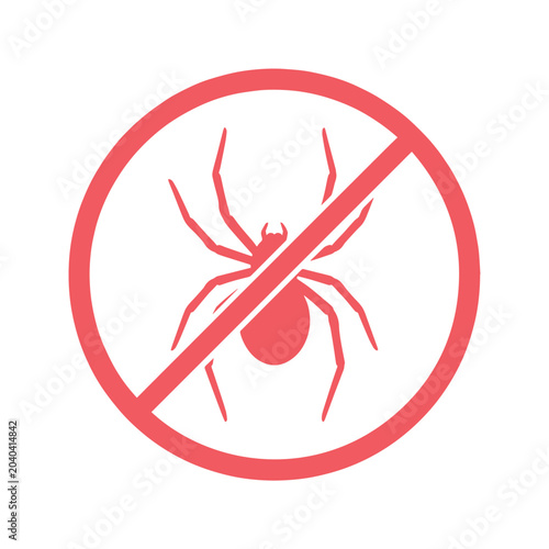 Konstfotografi No spiders allowed, red prohibition sign with a spider icon, pest control warnin
