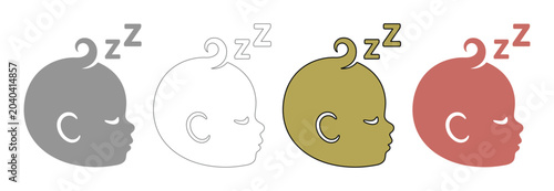 Foto Sleeping Baby Head Icons, a Set of Four Minimalist Baby Sleep Symbols in Gray, White, Gold, and Red