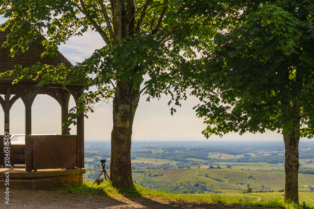 Fototapeta premium Vineyard Viewpoint in Pupillin commune, Jura wine region, Bourgogne-Franche-Comte in France.