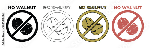 Fotografía No Walnut Allergy Warning Icons, a set of four vector nut-free prohibition symbo