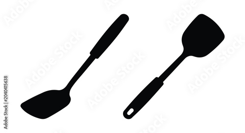 Schilderij op canvas Spatula And Turner Kitchen Utensils In Black Silhouette utensil cookware cooking