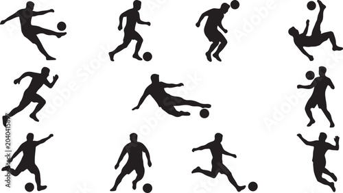 Foto Soccer Player Silhouettes Set with Football Athletes Kicking Dribbling and Headi