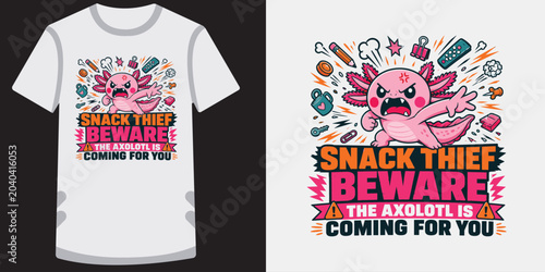 Bild auf Leinwand Snack thief axolotl beware, coming for you funny cartoon design.