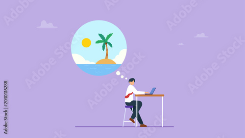 Принти на полотні Office worker dreaming of a vacation concept
