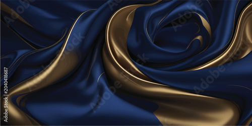 Elegant Blue Silk Satin Fabric Background with Smooth Shiny Waves and Luxury Textile Texture Pattern