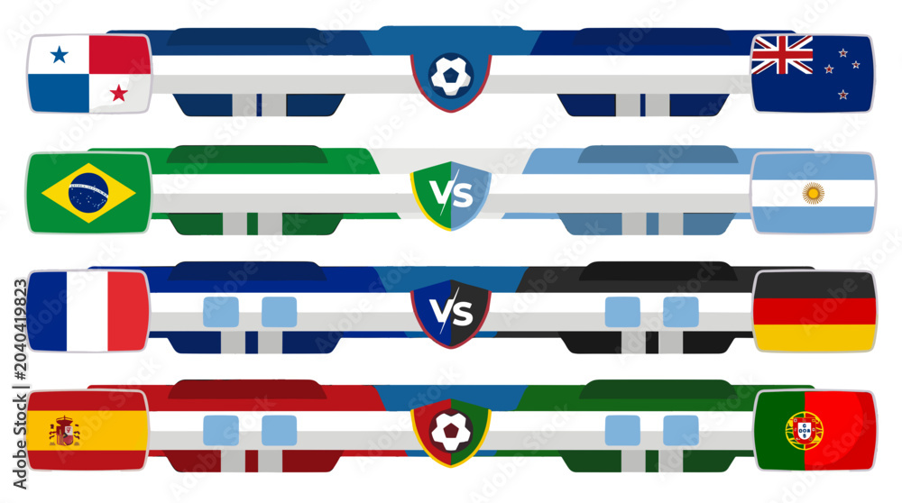 Obraz premium Set of flags from panama brazil france spain and portugal with match symbols