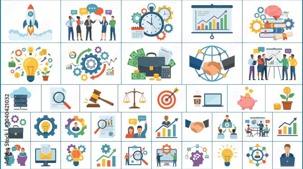 Fototapeta premium Business and Finance Icons Set for Presentations and Infographics.