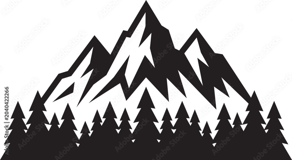 Fototapeta premium Black Mountain Silhouette with Pine Tree Forest Landscape Vector