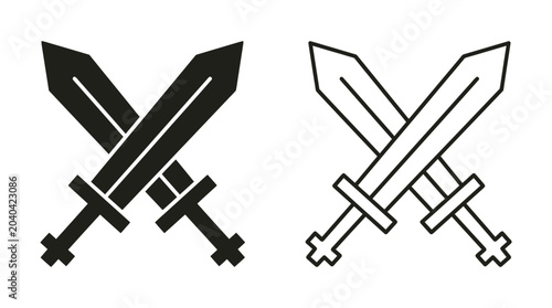 Tableau sur toile Crossed Swords Silhouette Black And White Vector Illustration