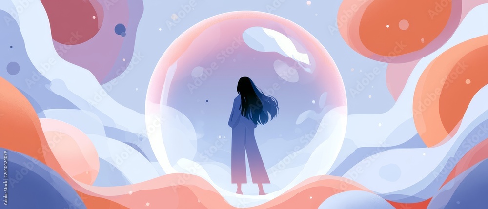 Obraz premium Self Care Concept of Person Standing in Glowing Protective Bubble