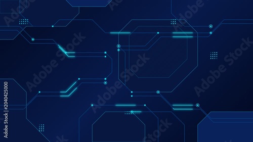 Seamless looping gold and blue abstract artificial intelligence microchip and glowing circuit board data processing animation.