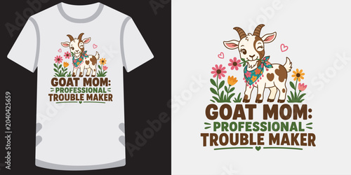Foto Goat mom professional trouble maker t shirt design.