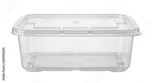 Foto Empty clear plastic food storage container with lid