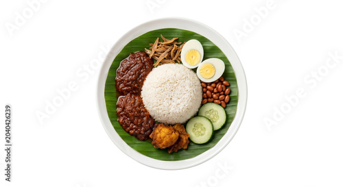 фотографія Traditional Malaysian nasi lemak dish served on banana leaf